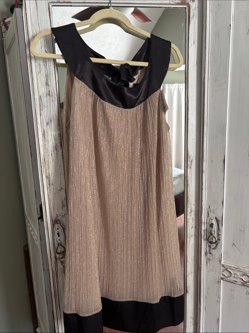 Enfocus Studio Shimmery Cream Mini Dress with Black Trim